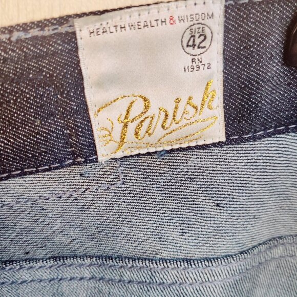 Parish Mens Jean,  Health Wealth & Wisdom Style. SZ 42 Button Fly, Dark Blue - Picture 4 of 7